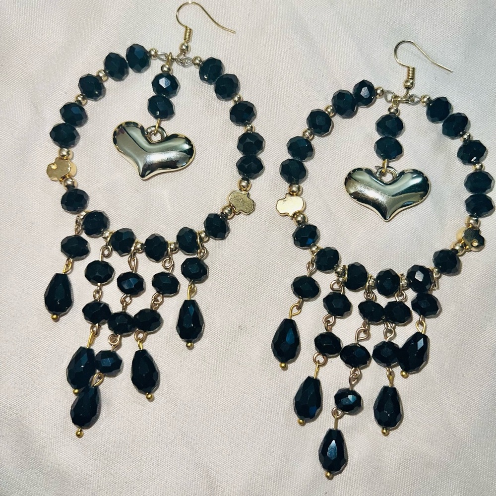 Black Heart Beaded handcrafted earrings